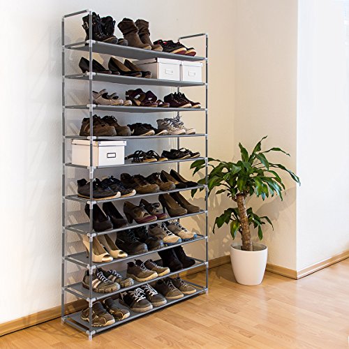 Relaxdays Schuhregal XXL H x B x T: ca. 175,5 x 100 x 29 cm Schuhablage für 50 Paar Schuhe Schuhschrank mit 10 Ebenen aus Stoff und Metall erweiterbarer Schuhständer für großen Stauraum, grau - 2