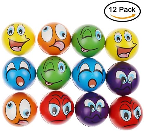 WANTING 12 PCS Stress Ball Squeeze Balls Multi-Colored Funny Face Squishy Balls Finger Exerciser Stress Reliever Toy Set (2.5" Diameter)