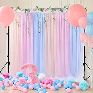 Rainbow Tulle Backdrop Curtains for Party,Mermaid Backdrop Sheer for Baby Shower Birthday(5ft5ft)