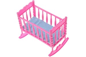 DIVISTAR Toy Baby Cot Rocking Bed Cradle Pink for Dolls Bedroom Furniture Decoration Accessory