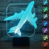 ToyHero Avion Veilleuse 3D 7 Couleurs Bureau d'illusion LED Lampe de Table Interrupteur Tactile Alimenté par USB Lampe d'Avion pour Les Garçons et les Filles Décoration de la Chambre