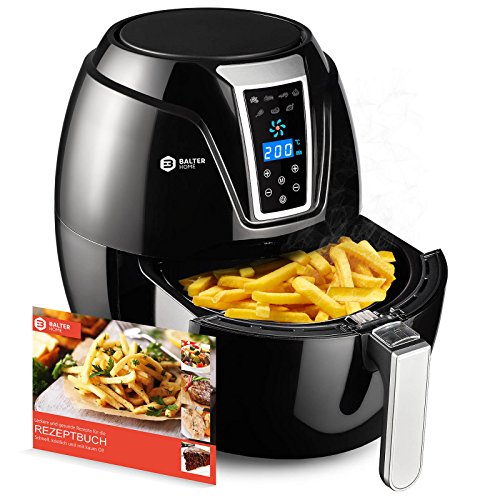 Balter Fritteuse à air chaud électrique sans huile ?écran tactile ?recettes gratuites ? 7 programmes prédéfinis ?cuve amovible 4,6l ?grande capacité XXL?convient au lave-vaisselle ?noir