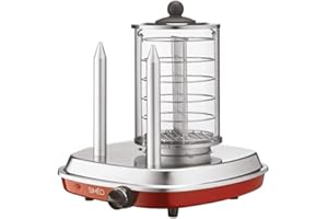 SIMEO SIMÉO - Machine à Hot-Dog Rétro - Broches Chauffantes Inox pour Pains - Cuisson Vapeur dans Cylindre en Verre - 450 W - Accessoires Lave-Vaisselle - Design Vintage Années 50 - Rouge