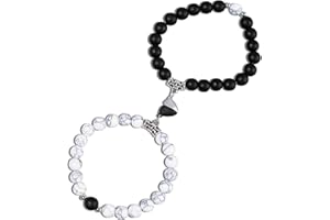 FANTASYON 2PCS Magnetic Couple Bracelets Matching Mutual Attraction Couple Bracelet Adjustable Relationship Bracelet Natural Stone Beaded Bracelet Couple Gifts for Boyfriend Girlfriend Your Lover Best Friend