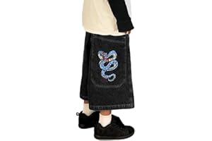 ORANDESIGNE Pantaloncini di Jeans Hip Hop da Uomo Bermuda Larghi Jeans Corti Vintage con Stampa Pantaloni da Ballo di Strada Skateboard per Ragazzi Adolescenti Pantaloncini Cargo