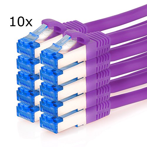 TPFNet (10er PACK) 0,50m 0,5m CAT.6A - CAT6A Premium Ethernet LAN Patchkabel SFTP DOPPELT GESCHIRMT 500MHz | Gigabit Netzwerkkabel | LAN-Kabel | RJ45 Kabel | Internetkabel | RJ45 Netzwerk Anschlusskabel | Patch Kabel | Ethernet Kabel mit Knickschutztülle, 10 Gigabit violett (RJ45, Cat 6A, Twisted Pair, S/FTP (PIMF) DOPPELT GESCHIRMT, CAT.6A - CAT6A EIA/TIA, Class EA, halogenfrei, 10 Gigabit/s)