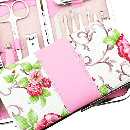 icase4u® Rosa 12-teiliges Nageletui Kits Nagelpflege Set für Maniküre und Pediküre inkl. Nagelzange, Nagelknipser, Nagelschere, Pinzette etc. - 4