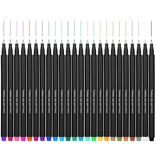 Newdoer Set de 24 Couleur stylos feutres, 0,4 mm Bullet Journal stylos à stylos fine Liner Sketch Dessin pour Bullet Journal esquisse Dessin (24 paquets)