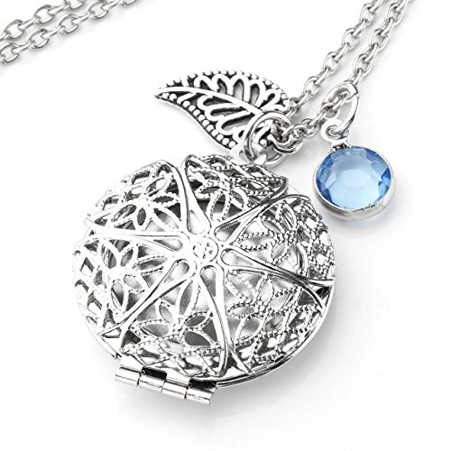 JOVIVI Vintage Aromatherapie Ätherische Öle Diffusor Halskette Hollow Blatt Blau Strass Floating Medaillon Locket Anhänger - 4
