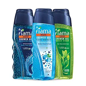 Fiama Men Shower gel Refreshing Pulse 250ml, Fiama Men Shower gel Cool Burst 250ml, Fiama Men shower Gel Quick Wash 250ml, Combo Bodywash Celebration pack of 3