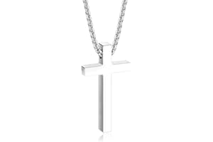 Roheafer Cross Necklace for Men, Silver Stainless Steel Plain Cross Pendant Necklace for Men Box Chain 18-26 Inch