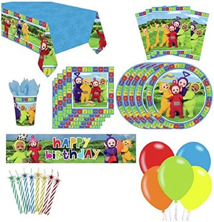 Teletubbies Party Pack for 8 Guests Plates Cups Napkins Banner Tablecover Balloons Candles