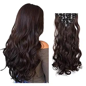 BeatStock, 16 clip ,6 pcs Curly wavy Hair Extensions For Women In Clip | Hair Extension For Women And Girls (Dark Brown) New Updated Model