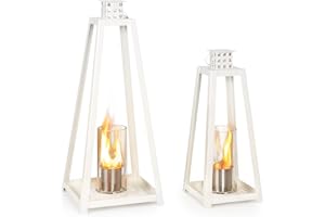 blumfeldt Fiamme cylinder Ethanol Lantern 2-pc Set - Steel Burners with 0.3 L Volume each, burns for up to 4 hours, burns without odour or residue, extinguishing tool, White