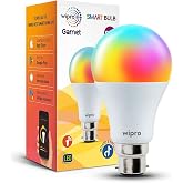 wipro 9-Watt B22 WiFi Smart LED Bulb with Music Sync (16 Million Colours + Warm White/Neutral White/White) (Compatible with A
