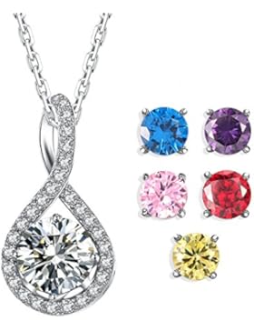 Caperci Damen Kette mit Anhänger Magnetischer runder kubischer Zirkonoxid und Edelstein an der Halskette 6 austauschbare...