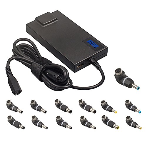 KFD UltraSlim Universal Netzteil 90W LCD Display Laptop Ladekabel Ladegerät Ultrabooks Portables Tablets Notebooks AC Adapter 15-24V 5A für Acer Sony Samsung Lenovo Fujitsu Toshiba NEC HP Compaq Dell Delta Asus LG Medion mit 5V 2A USB Port für iPhone Samsung HTC Nokia GPS MP3 MP4 Automatische Spannungseinstellung Stromkabel