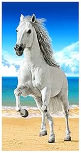 Badetuch, Strandtuch, Handtuch - Pferd - Pferde - Motiv: White Horse