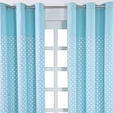 Homescapes Kindervorhang Junge Kinderzimmer Ösenvorhang Dekoschal Stars 2er Set blau 137 x 182 cm (Breite x Länge je Vorhang) 100% reine Baumwolle - 2