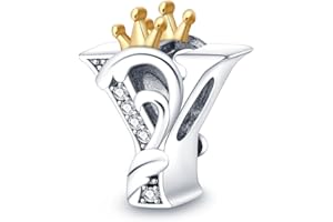 HappyStar Abalorio de plata de ley 925 con letra con Circonita Cúbica, Compatible con Pulsera Pandora & Europeo, Charms de para Mujer Niña.