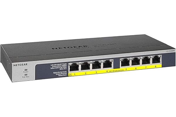 NETGEAR (GS108PP) Switch Ethernet PoE+ 8 Ports RJ45 Métal Gigabit (10/100/1000), switch RJ45 avec 8 Ports PoE+ à 123W Upgradable, Position Bureau, mur ou Rackable, Garantie à vie