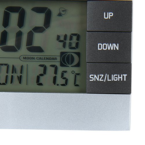 Jago Funkwecker mit Mondkalender und Temperaturanzeige mit LCD-Display in 7 verschiedenen Sprachen inkl. Snooze-Funktion und Datums- Wochentaganzeige - 6