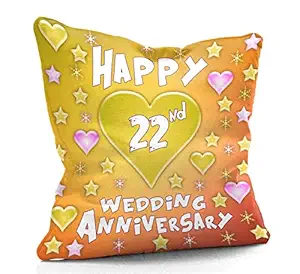 DreamVio Happy 22nd Anniversary Cushion,Pillow for Gifting on Birthday's & Wedding to Couple,Husband, Wife, Friends Color : Yellow (12 x 12 inch)