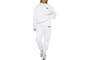 XeonZKne Women White Fox 2 Piece Tracksuit Sets Leisure Suits Warm Outfit Hoodie Sweatpants Lounge Set Y2K Activewear Sweatsuits