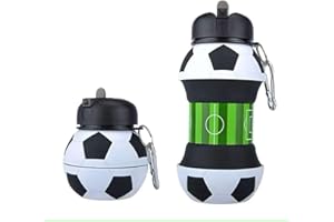 Genérico Botella de Agua Deportiva Fútbol, 550ml, Plegable y Extensible para Niños Niñas Adultos Botella de Agua Plegable sin BPA,550ml Futbol Silicona, Cantimplora Infantil Camping