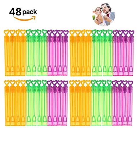koobea 48 Pezzi Wedding Bubbles Bolle Sapone Set in Colorato con Il Manico a Cuore,Confezione di Bolle Sapone Matrimonio(48 Articoli Sono Bottiglia Vuota)