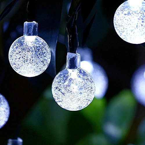 Tily Solar Gartenkugeln Lichterkette, 30er LED 6,4 Meter Garten Globe Kristall Lichterkette Außen Solar Kugel Beleuchtung für Party, Weihnachten, Outdoor, Hochzeit, Fest Deko (Weiß) - 2