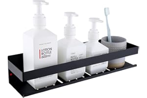 HomeHeng Mensola da Doccia Senza Foratura - Mensole Bagno Autoadesivo Nero Opaco Organizzatore da Parete, Acciaio ​Inox Adesivo Portaoggetti Doccia, 40 cm