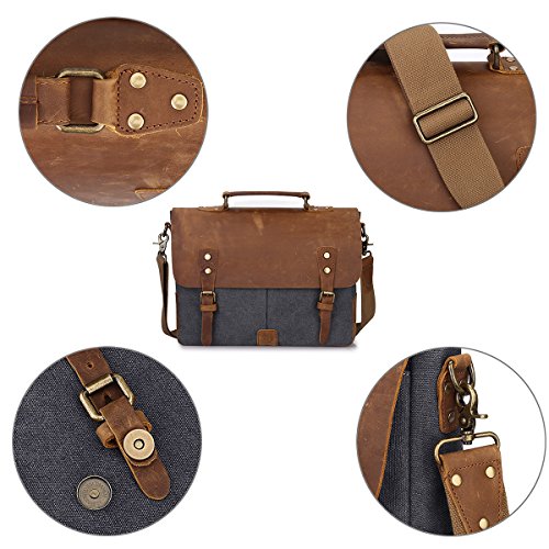 S-ZONE Vintage Segeltuch Leder Unisex Damen Herren Junge Multifunktiontasche Umh  ngetasche Henkeltaschen Laptoptasche Beutel f  r Arbeit Studium Reis