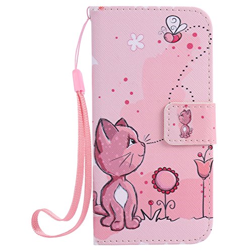 Feeltech Samsung Galaxy S7 Hülle PU-Leder und Brieftasche Bunte Muster Fall mit Magnetverschluss, Hybrid-Kickstand mit Stand-Funktion, schlagen Sie schützende weiche TPU Stoßstangenabdeckung und Kreditkartenhalter für Samsung Galaxy S7 Handgelenk Bügel-Buch-Art-Geldbeutel-Tasche mit 2 In 1 Berühren Sie Stift – Rosa Katze - 2