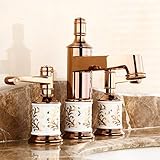 Oudan Wasserhahn Kupfer Wasserhahn, Retro DREI-Loch-Becken Jade Gold Wasserhahn, Zwei-Griff warm und kalt Rose Gold Wasserhahn (Farbe : -, Größe : -)