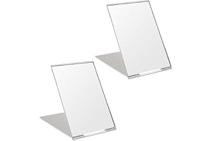 OSDUE 2 st ultratunn hopfällbar spegel, 8,5 x 5 cm små reseskal i aluminium sminkspeglar, hopfällbar ficka kompakt spegel, rektangulär makeup-spegel med stativ, för sminkbord, camping