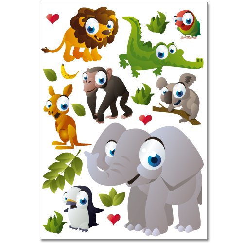 Wandkings Zoo Tiere Wandsticker Set, 37 Aufkleber, 2 DIN A4 Bögen, Gesamtfläche 60 x 20 cm - 3