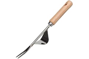 DIYARTS Désherbeur À Main en Acier Inoxydable, Manuelle Racine Fourche de Désherbage Poignée en Bois Outil De Désherbage En Forme de Y Extracteur De Mauvaises Herbes Remover Outils de Creusage