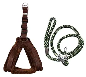 Skora Nylon Padded Adjustable Dog Harness and Leash 1.25-inch for Large Pet (Standard, Brown)