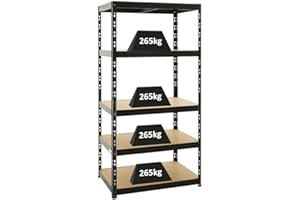 PROREGAL Étagère Charge Lourde Tiger | HxLxP 180x90x60cm | 265kg par Niveau | Noir | Étagère Robuste de Garage, Atelier, Cave, sous-Sol, Stockage, Rangement, rayonnage