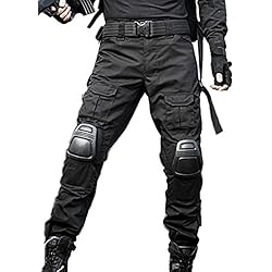 haoYK Pantalon militaire Paintball BDU Pantalon Airsoft Pantalon polyvalent avec genouillères (XL (36"), Noir)