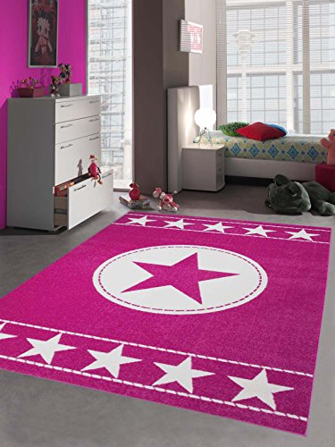 Kinderteppich Spielteppich Kinderzimmer Teppich Sternteppich Konturenschnitt Pink Creme Größe 80x150 cm
