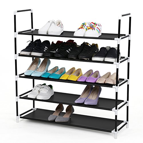 Songmics 5 Schicht Schuhregal Schuhständer aus hochwertigem Kunststoff, für 25 paar Schuhe 88 x 90 x 29 cm schwarz LSC05H - 2
