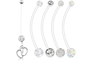 AceFun Piercing Nombril Grossesse Barre Anneaux Ventre Grossesse Maternité Acrylique Bioflex 14/16/18/25/32/35/38mm 14G Long Barbells Baby Feet Dangle CZ Retainer Body Piercing Bijoux