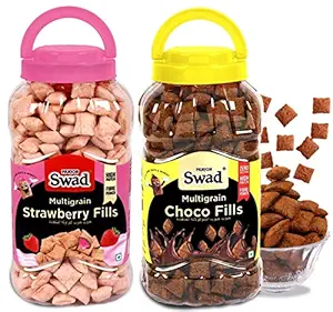 Swad Choco Fills & Strawberry Fills, Combo of 2 Jars (Made with Oats, Corn, Wheat, Rice, Dark Choco Fill Cream Cereals) Jar, 740 g