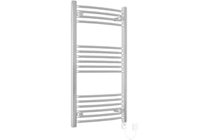 Warmehaus - Electric Heated Towel Rail Curved Chrome Thermostatic Bathroom Towel Radiator - 1000x500mm