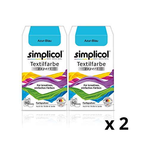 Simplicol Textilfarbe expert Für kreatives, einfaches Färben - 1750 - "Azur-Blau" - Neu! - 2er-Pack