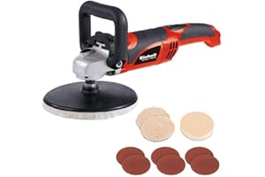 Einhell Polier- und Schleifmaschine CC-PO 1100/1E (1.100 W, bis 3.500 min-1, Drehzahlelektronik, Spindelarretierung, Kletthaftung, inkl. 1x Schaumstoffaufsatz, 2x Synthetikpolierhaube, Schleifpapiere)