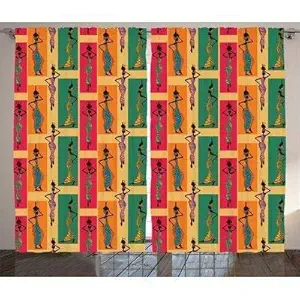 RFS 3D Dancing Girl Digital Printed Polyester Fabric Curtains for Bed Room Kids Room Living Room Color Multi Window/Door/Long Door (D.N. 394) (4, 4 x 9 Feet (Size: 48 x 108 Inch) Long Door)