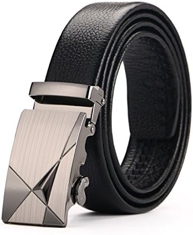 ATUSIDUN Leather Ratchet Belt Automatic Coated Metal Buckle For Men Boy With Gift Case Black